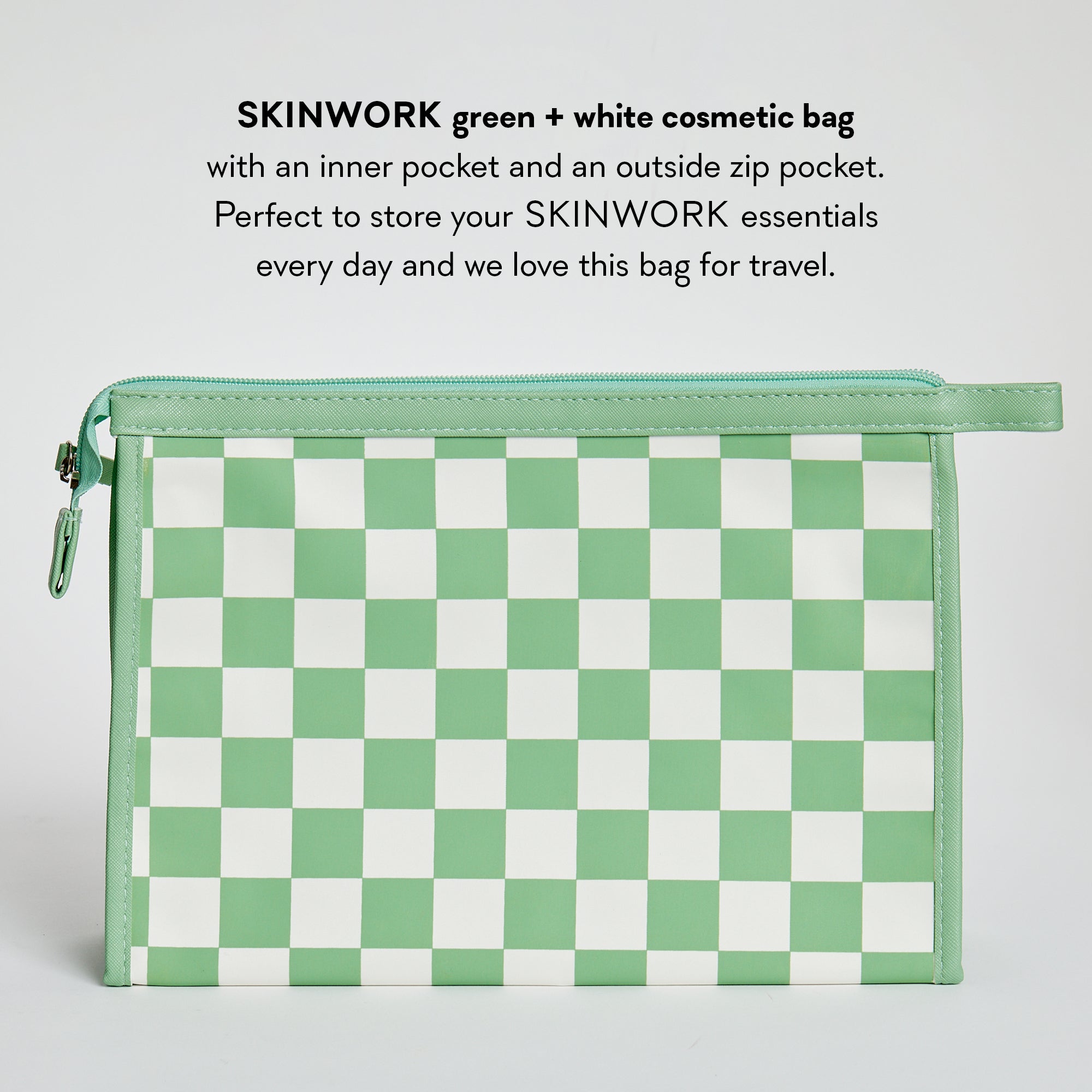 SKINWORK Green + White Checkerboard Cosmetic Bag