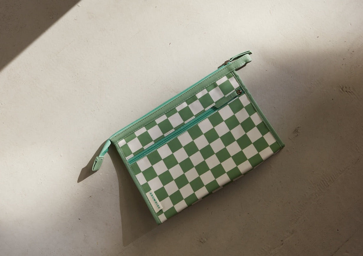 SKINWORK Green + White Checkerboard Cosmetic Bag