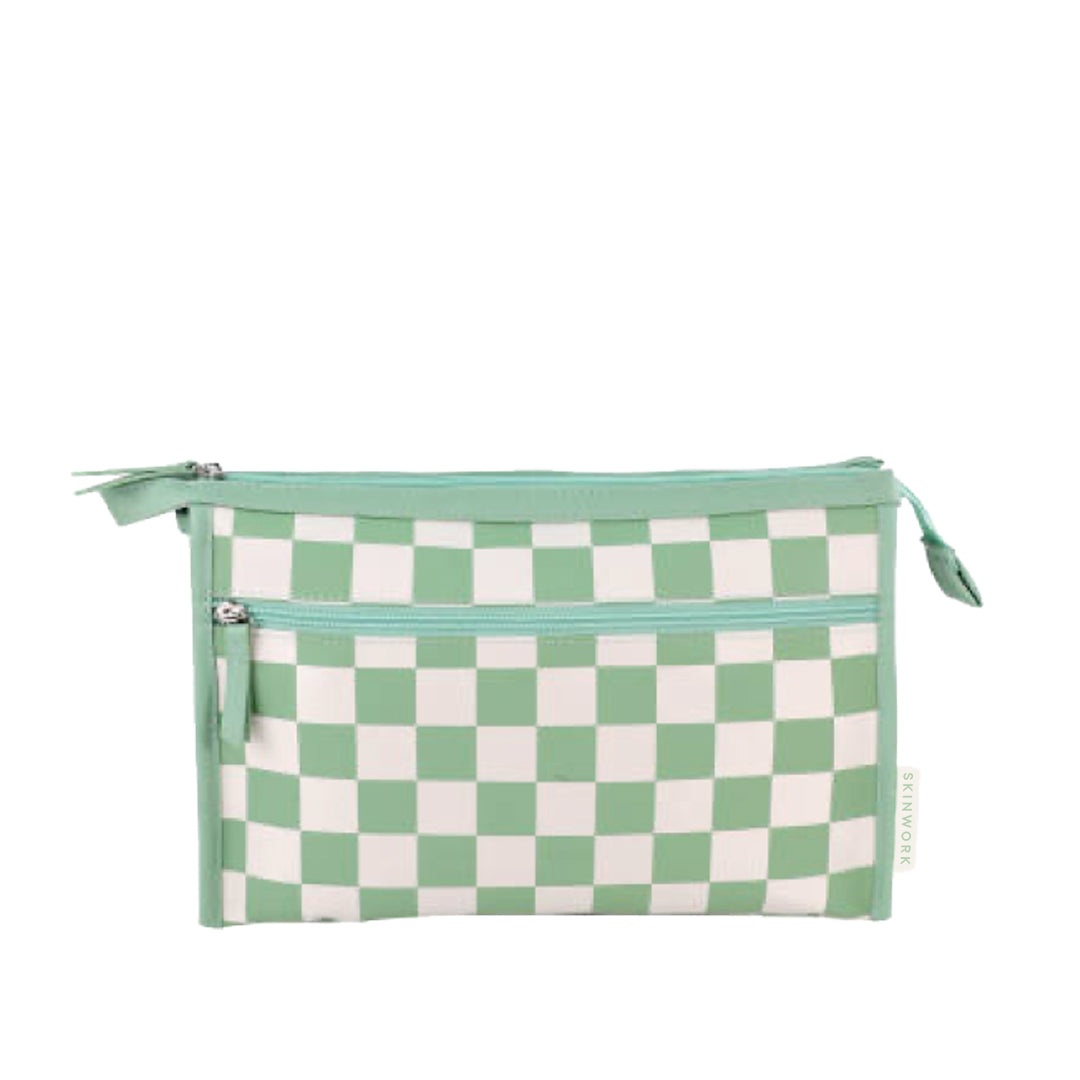Green + Checkerboard Cosmetic Bag
